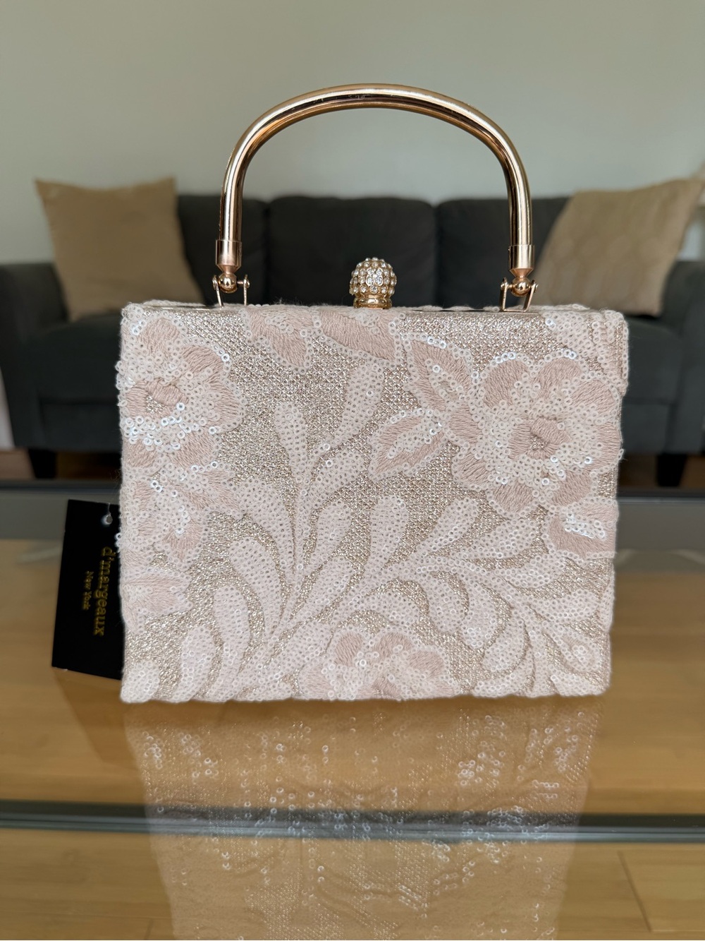 NEW! d’margeaux - Sequence Floral Lace Detail Top-Handle Clutch - Blush